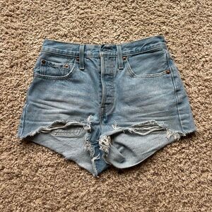 Levi's Blue Distressed Jean Shorts with Frayed Hem